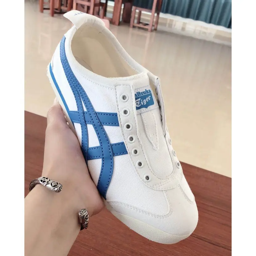 2024   Tiger Mexico 66 [Authentic] Canvas Shoes Man And Woman Milk Shoes Casual Sneakers Blue White Tigers