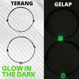 (ISI 4 PCS) GELANG TALI COUPEL COSTUM INISIAL GLOW IN THE DARK di gelap bisa nyala Gelang costum / gelang inisial / gelang persahabatan / gelang huruf / gelang nama / gelang viral