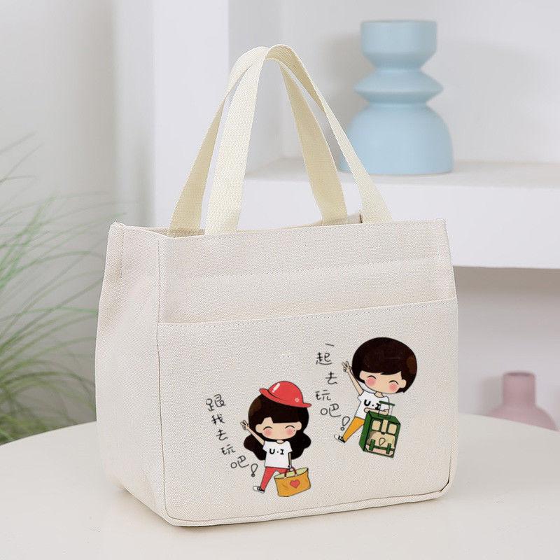 Product Introduction of New Canvas Handbag Large Capacity Simple Office Worker Student All-Match Lunch Box Mummy Work Bento Canvas Bag 6