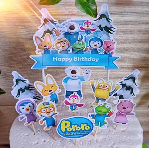 Topper Cake Karakter Pororo Gratis Custom Nama untuk Dekorasi / Hiasan Kue Ulangtahun Anak Kertas