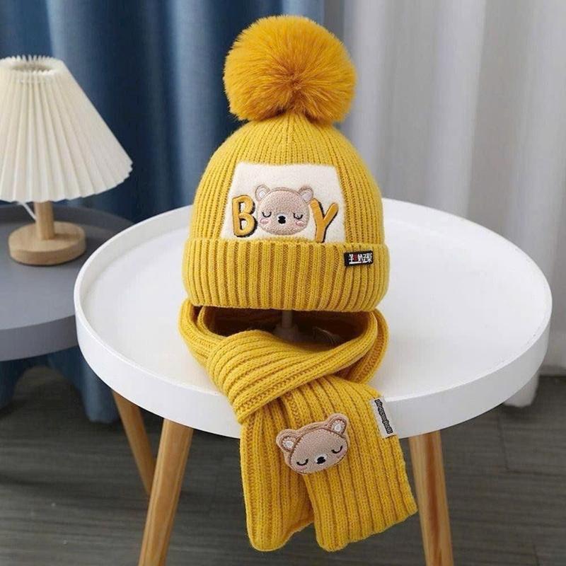 Combo mũ kèm khăn cho bé thời trang ấm áp mùa đông, mũ len kèm khăn cho bé, T04 0