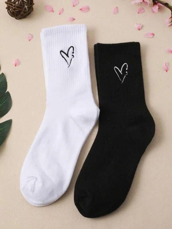 Women's Heart Print Crew Socks, Elegance Cozy Mid-calf Socks, Mid Tube Knit Socks, Lady's Socks & Hosiery for All Seasons, Comfort Basic Minimalist Womenswear 0