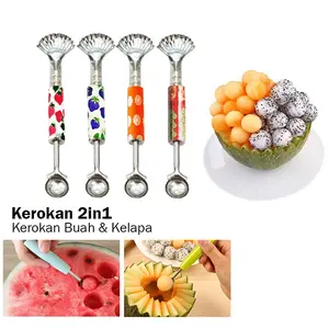 2in1 Alat Kerokan Buah Kerokan Kelapa Scoop Koktail Dengan Gagang Motif Murah Stainless