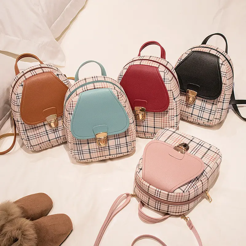 Simple Small Bag Korean Style New Small Backpack Mobile Phone Bag Shoulder Handbag Check Small Book Bag