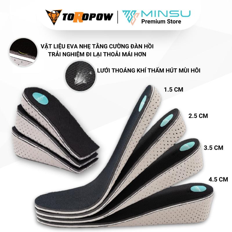 Lót Giày Tăng Chiều Cao Cả Bàn và Nửa Bàn Chân Nam Nữ Cao Cấp MINSU M7018 Dùng cho Giày Thể Thao Độn Đế Miếng Lót Giày