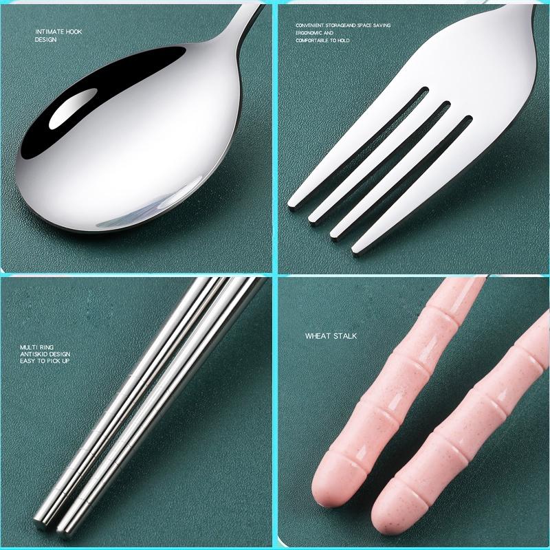 Product Introduction of 3pcs/set Stainless Steel Cutlery Set Spoon Fork Chopsticks Set With Box Case Travel Cutleries green corrosion resistant tableware sets Portable asymmetrical spoon 23