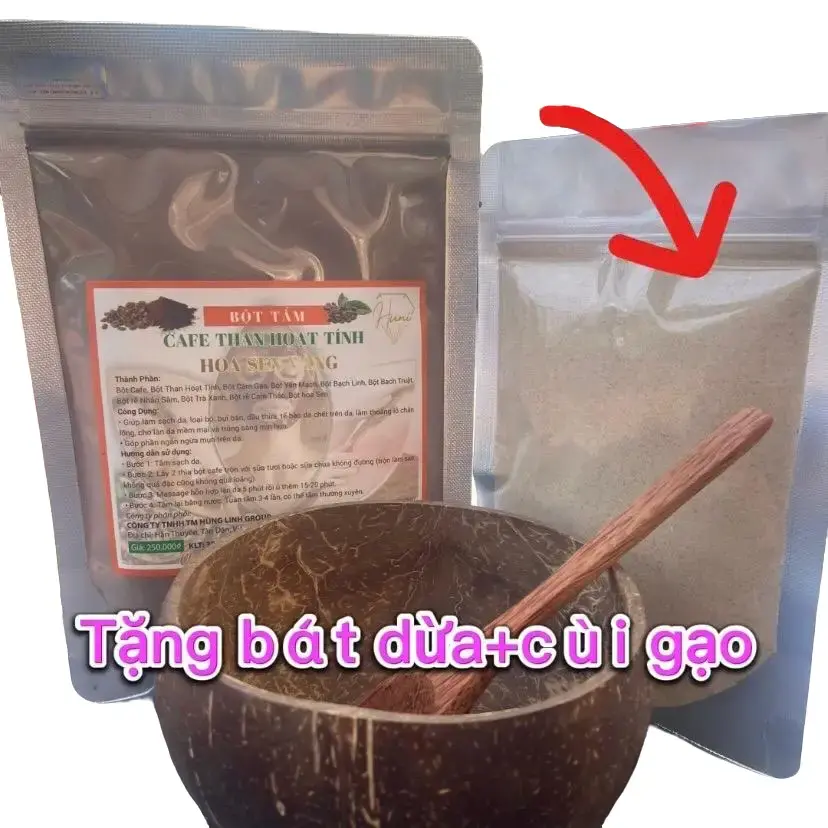 Bột Tắm Trắng Cafe Than Hoạt Tính Hoa Sen Vàng(Tặng bát dừa+cùi gạo) Dưỡng Body Dưỡng Da Dưỡng Da Body Làm Đẹp Da