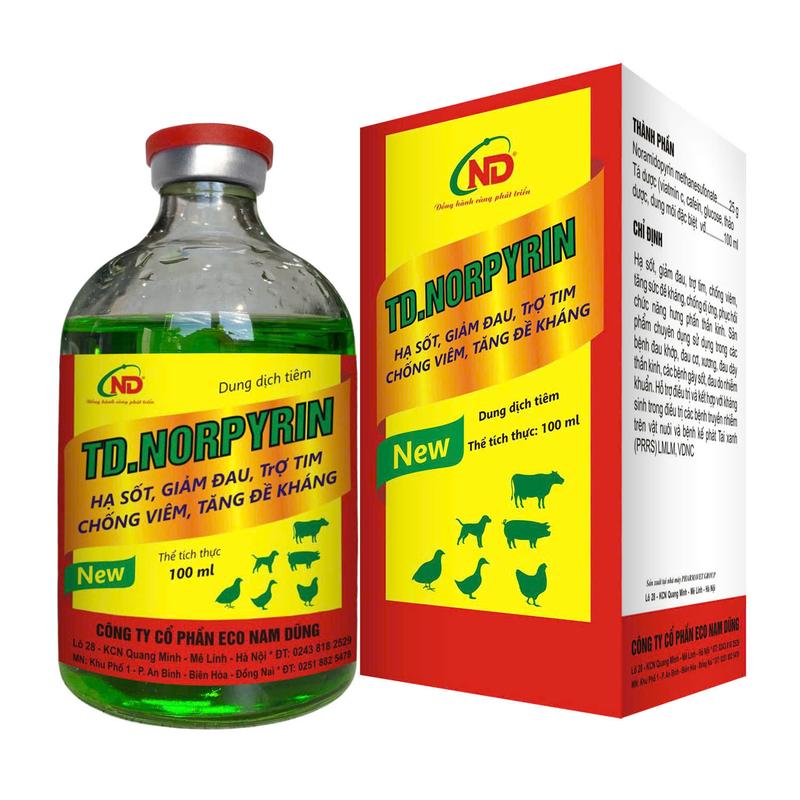 TD.NORPYRIN- Hạ sốt, giảm đau, giảm đau, tẹo tim, chống viêm, tăng đề kháng cho vật nuôi. Dạng dung dịch 0