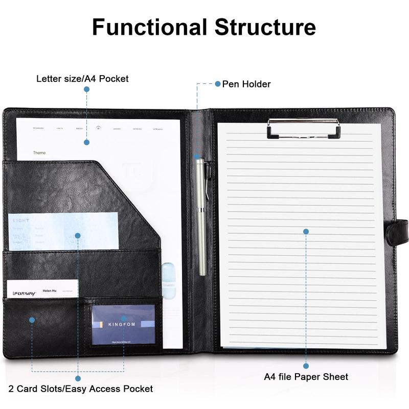A4 Pu Leather File Folder without Pen, 1 Count Magnetic Buckle Design Foldable Clipboard Writing File Folder with Pocket, Portable Stationery Supplies for Home and Office, Student Stationery 5