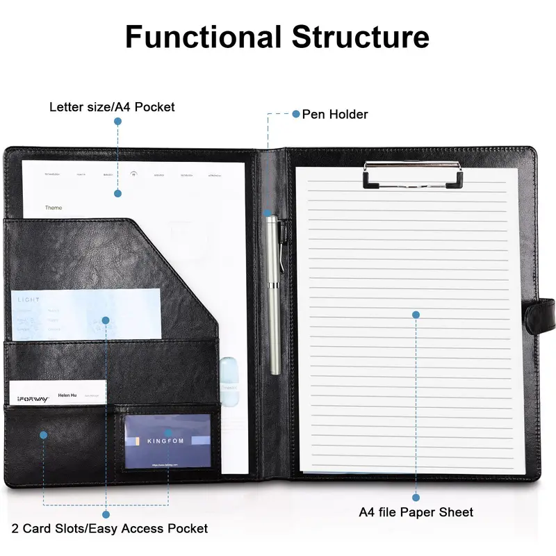 A4 Pu Leather File Folder without Pen, 1 Count Magnetic Buckle Design Foldable Clipboard Writing File Folder with Pocket, Portable Stationery Supplies for Home and Office, Student Stationery 5