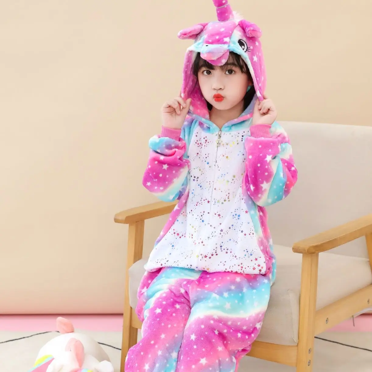 Bộ Đồ Thú kỳ lân sao hồng tím Cho Trẻ Em và người lớn Chất Lông Ấm Áp