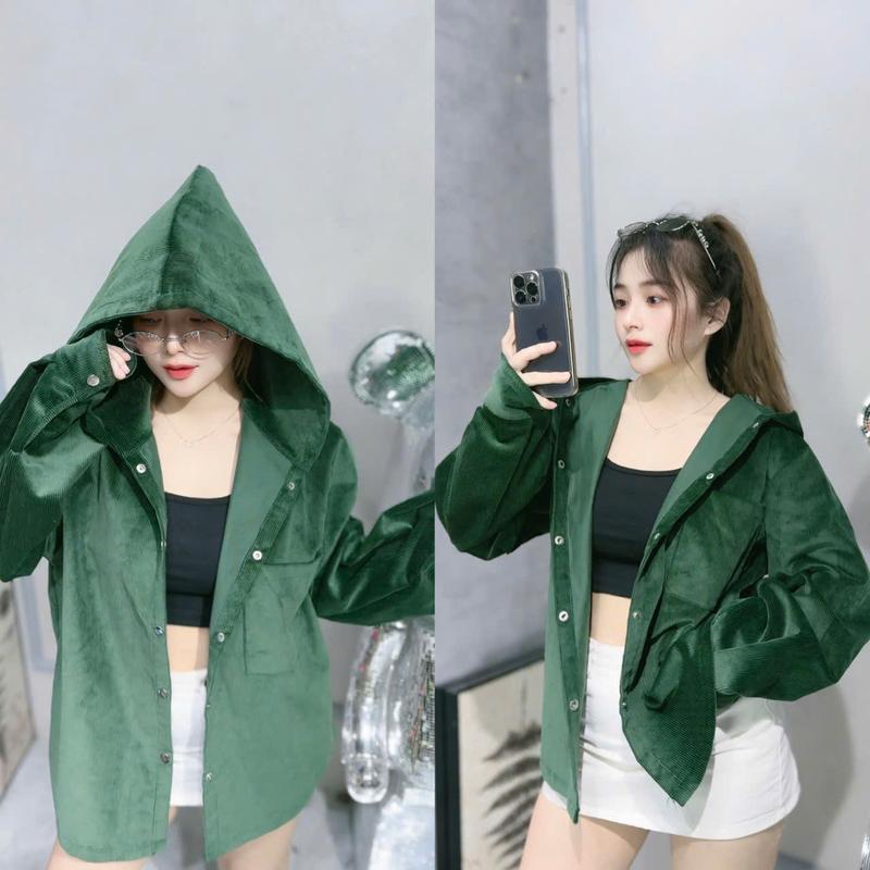 Áo Khoác Nhung Gân Sơ Mi Có Nón Trùm Đầu Dành Cho Nam Nữ