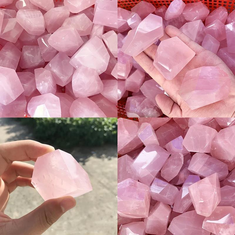 Product Introduction of Natural Rose Quartz Geometry Irregular Shape Burnishing Crystal Raw Stone Polyhedral Pink Crystal Landscape Stone Home DecorFashion Jewelry Accessories 0