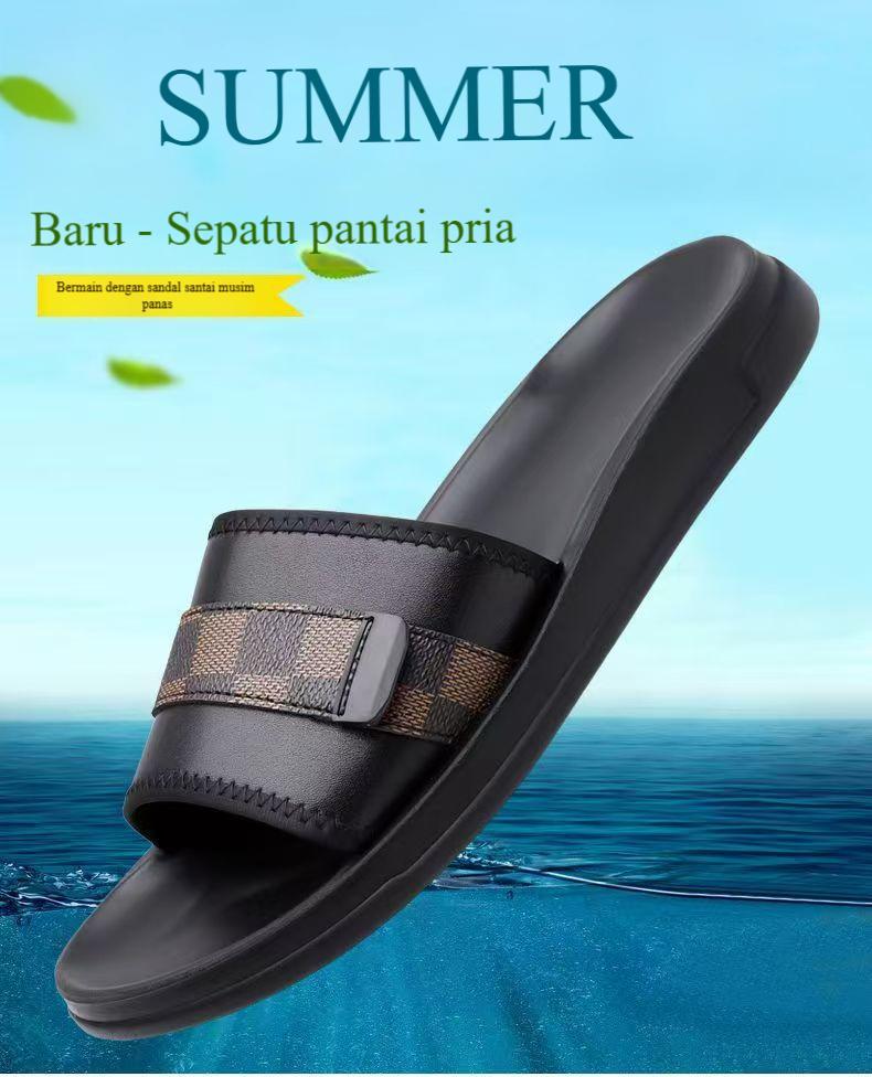 KANGN Sandal Pria Kulit Asli Model Terbaru - Sandal Jepit Premium 2-in-1 untuk Outdoor & Pantai, Desain Trendi Gagah dengan Sol Empuk Anti Slip