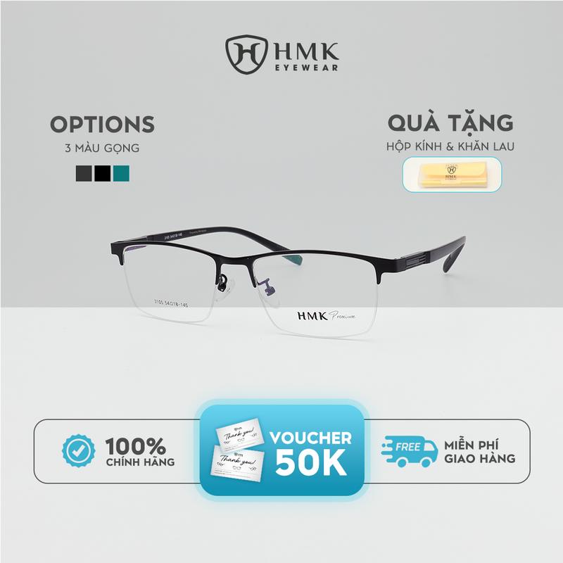 Gọng Kính Cận Kim Loại HMK Eyewear Dáng Chữ Nhật Thiết Kế Nửa Viền Thanh Lịch, Trang Nhã - KL3105