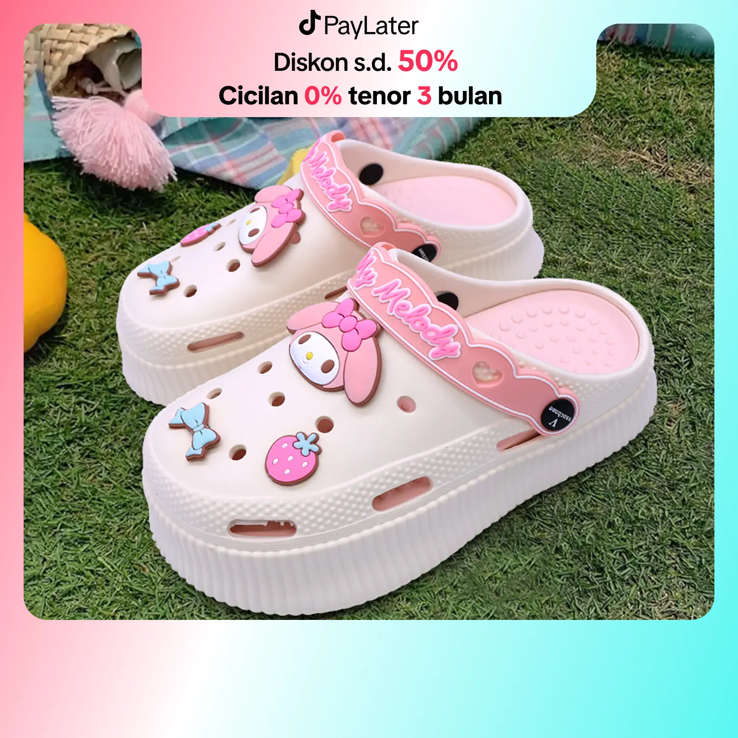 Cososisi Sandal wanita fashion manis, yang tinggi Sandal dasar tebal Sandal Baru EVA Cute Melody. Ukuran : 20-41 Karet