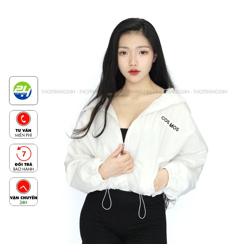 Product Introduction of Áo Khoác Gió Nữ ANDROMEDA Màu Trắng Croptop Vải Dù Thái Siêu Dày Đẹp Khóa Kéo Có Dây Rút Thêu Logo Cosmos Jacket Women Kem 9