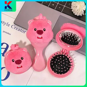 KUKEE Sisir Kaca/ Cermin Bulat 2 IN 1 Loopy Cermin Bulat Make Up Ala Korea Cermin Sisir Bulat Travel Sisir Bulat Lipat Cermin Portable Sisir Lipat