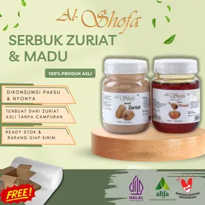Madu Al Shofa 250ml + Serbuk Zuriat 125gr Free Kardus dan Bubble Wrap