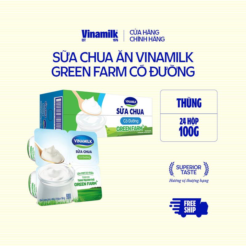 [CHỈ GIAO THÀNH PHỐ LỚN TRONG 10KM] Thùng Sữa Chua Ăn Vinamilk Green Farm Có Đường 100g x 24 hộp