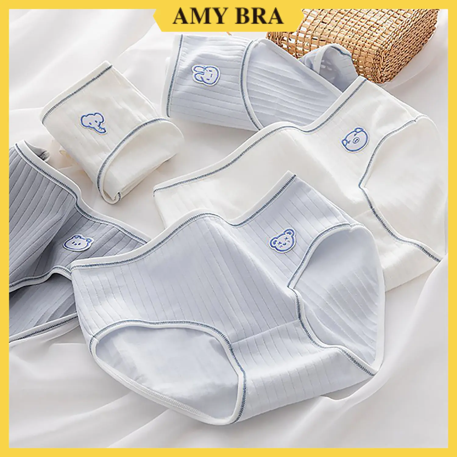 Quần Lót Nữ Viền Thun Dễ Chịu - Quần Lót Cotton Nữ Họa Tiết Hình Thú Đáng Yêu AMYBRA L861 Women  Voi Nhung Nho