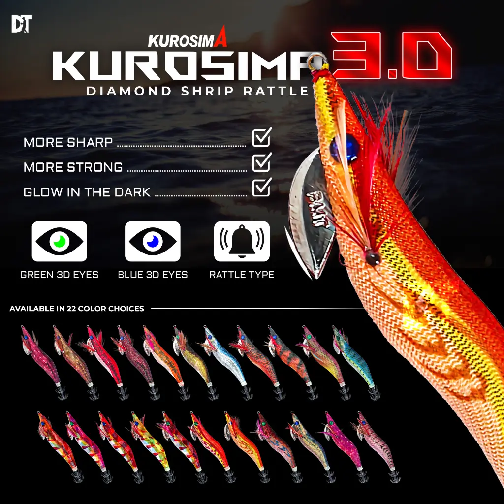 Kurosima Egi Umpan Cumi 2.5 3.0 Squid Jig Rattle & Glow In The Dark  [66]