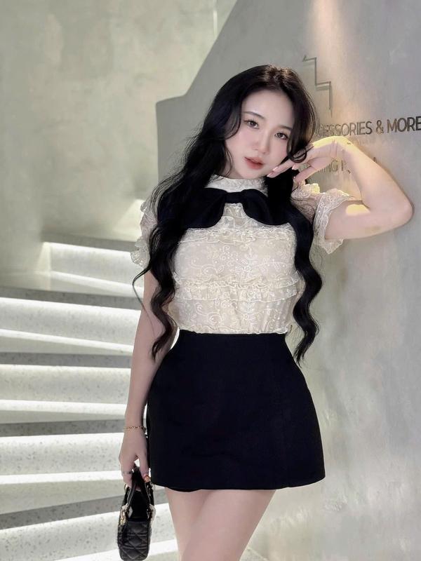 S798 SET THIẾT KẾ BIGSIZE 2 MÓN ÁO REN KEM ĐÍNH NƠ + CHÂN VÁY (TÁO ĐỎ BIGSIZE 55-90KG)