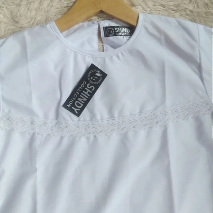 baju atasan putih kurung atasan muslim putih anak tanggung perempuan Katun Panjang Renda 1