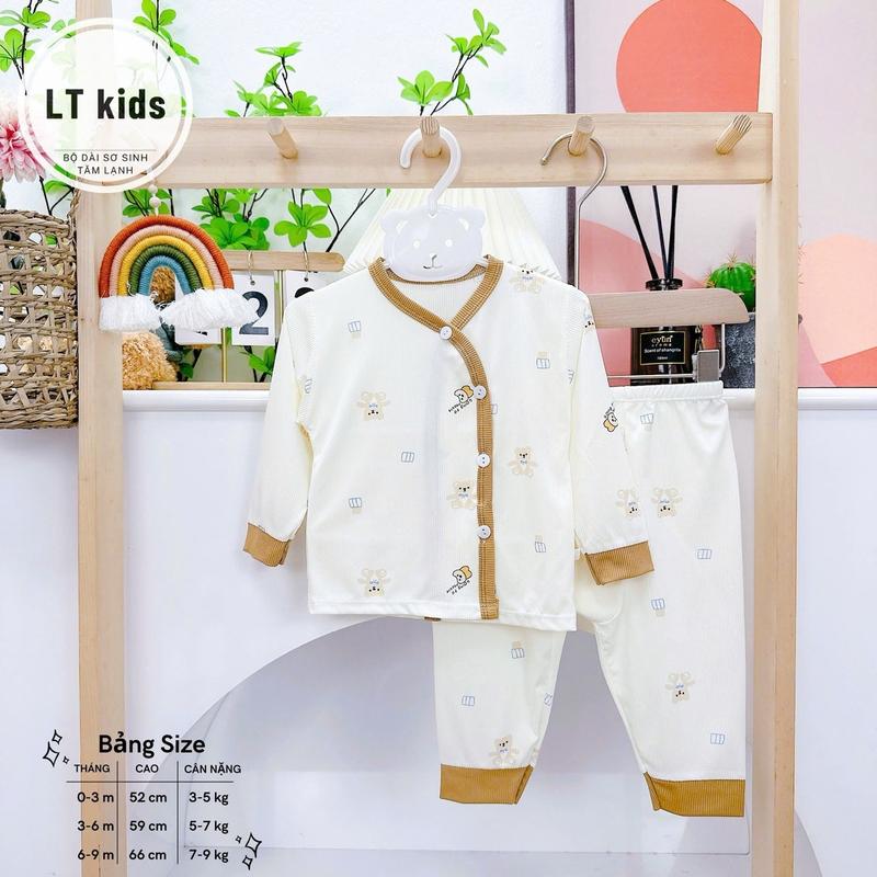 Combo 3-Combo 5 Bộ quần áo dài tay chất tăm lạnh Hàn quốc, bảng màu kem cho bé trai và bé gái, size sơ sinh 3-9kg 8