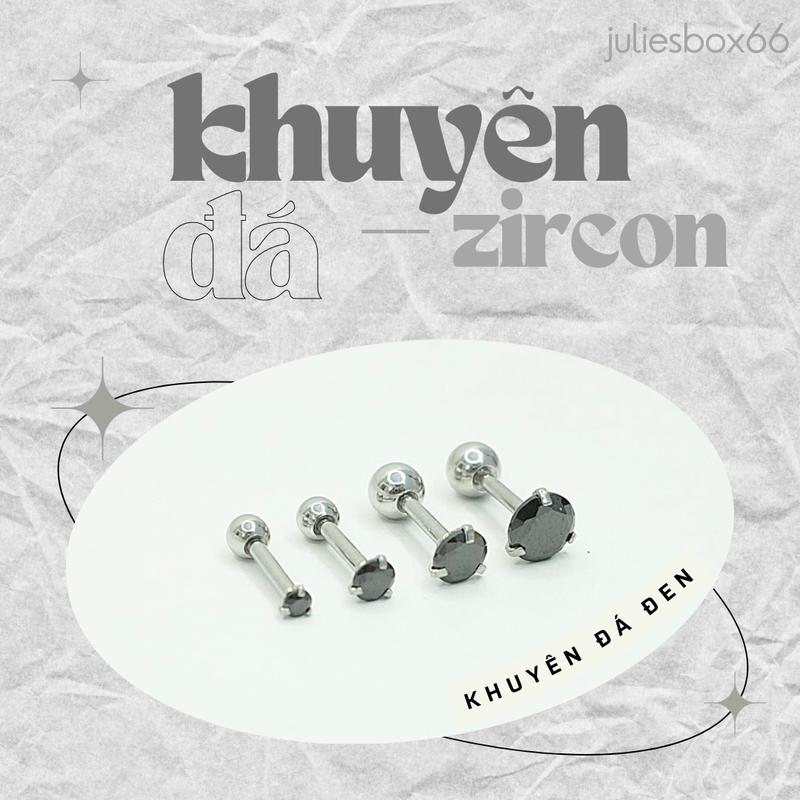   1 Chiếc   BẤM  Khuyên Tai Unisex Đá Đen Tròn Thân Màu Bạc Không Ngứa Không Gỉ Sét Nhiều Size Julies Box 66 