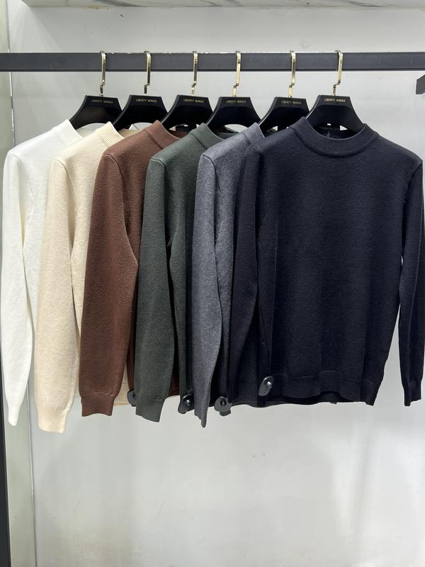 LIBERTY WINGS Áo len trơn cổ trụ dệt xốp gân nổi cao cấp cho nam