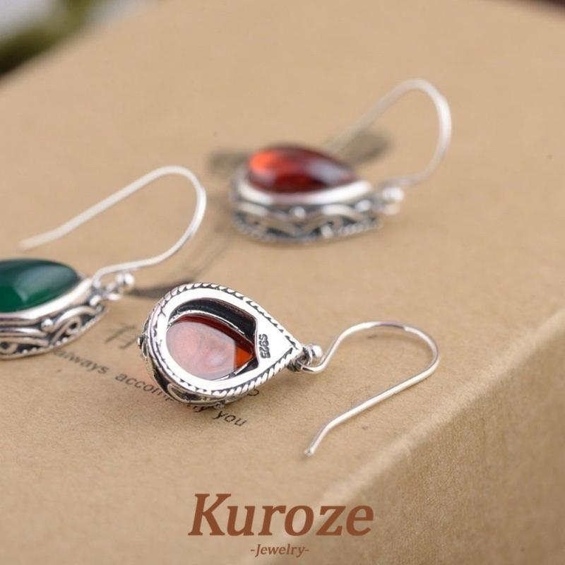 Product Introduction of Kuroze New Style Drop-Shaped Vintage Vintage Ethnic Style Ancient Silver Tibetan Earrings 26