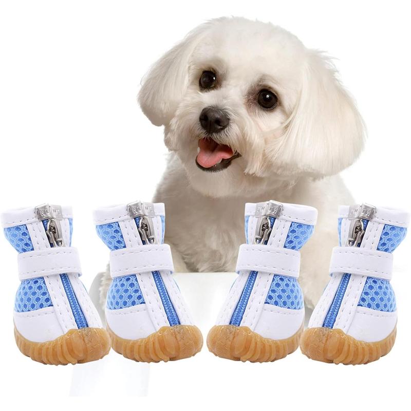 TikTok Shop 4Pcs Mesh Dog Shoes Dog Boots Breathable Dog Shoes for Small Dogs Waterproof Puppy Booties Sandals with Anti Slip Sole and Zipper Dog Shoes for Hot Pavement Durable Pet Paw Protector