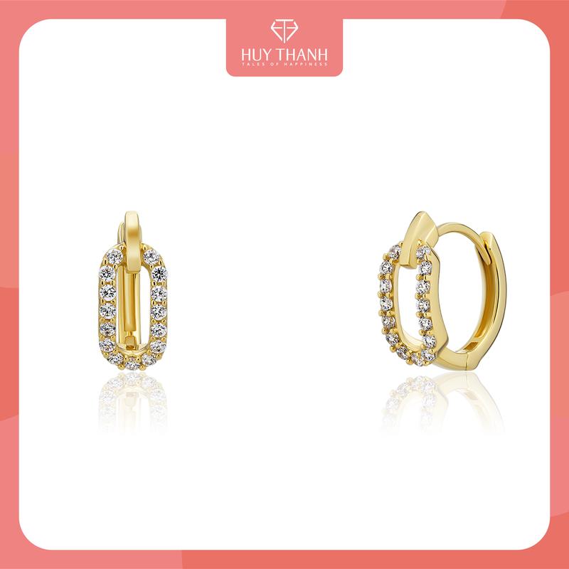 HuyThanhJewelry BT423 Bông Tai Nữ Vàng 14K Thiết Kế Hoa Tai Khoen Nữ Tính Gắn Đá Cz