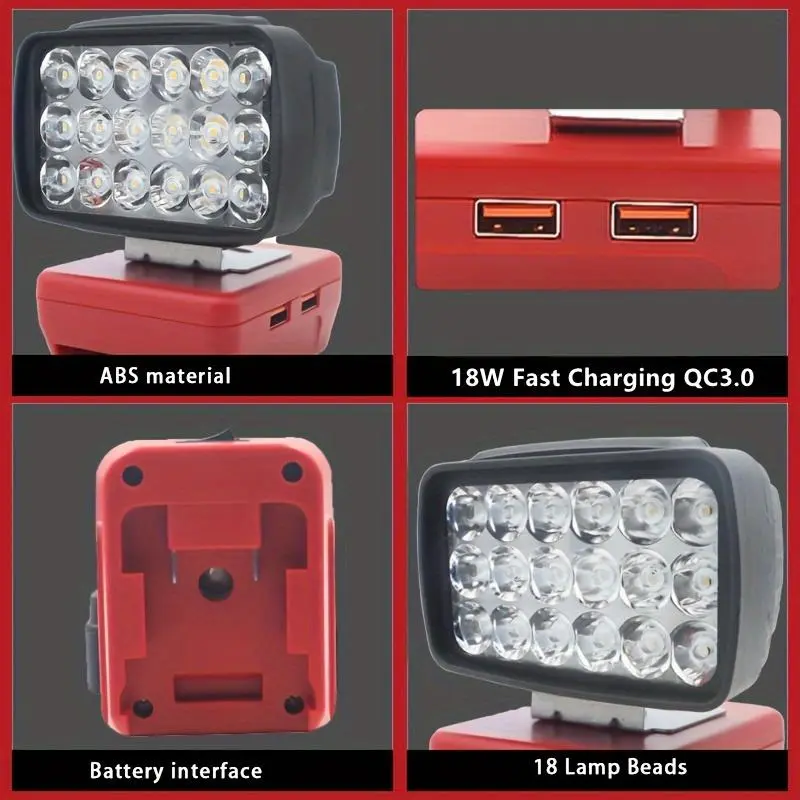 Flood Work Light, LED Work Light Compatible with for Milwaukee 18V Lithium Battery, Cordless LED Job Site Light, Gifts For Boyfriend, Construction, Emergency, Outdoor 6