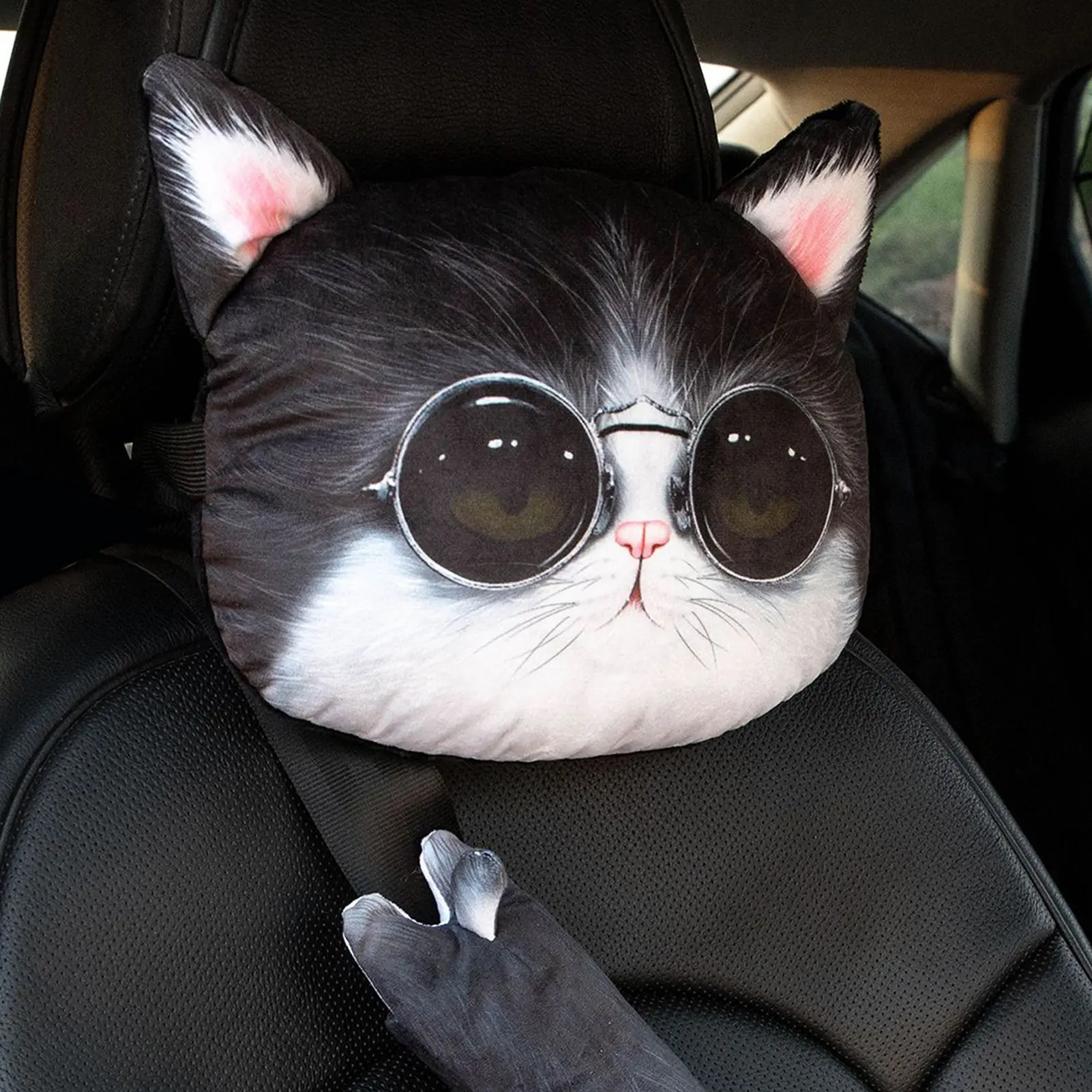 Aomelt Cute Cartoon Puppy Kitten Printed Detachable Headrest Car Seat Neck Pillow Cushion for Auto Vehicle