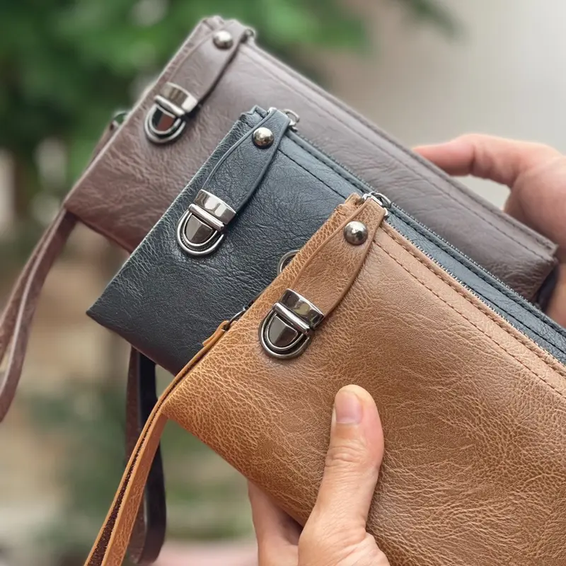 Túi ly hợp nam mới dung lượng lớn , Ví túi điện thoại di động đa chức năng da PU cao cấp Wallet Hình Chữ Nhật Nhiều Ngăn 4
