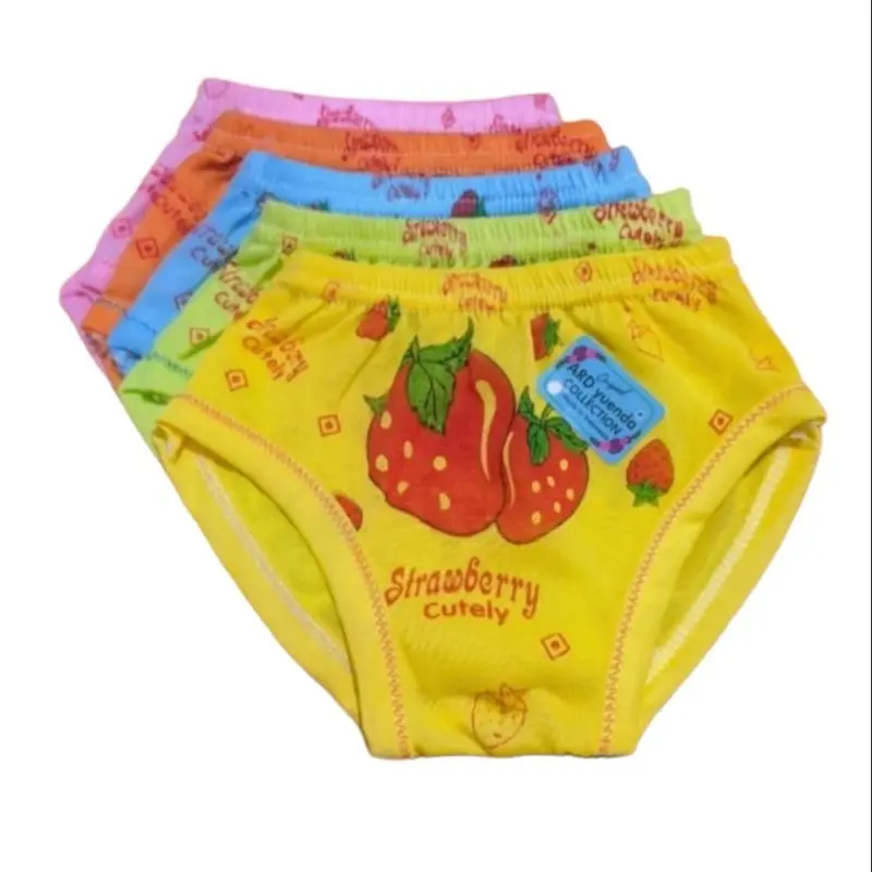 12 Pcs / 1 Lusin /Lusinan Obral Celana Dalam anak motif strawbery warna Stabilo Anak Perempuan 3-8th Fashion Cewek 3