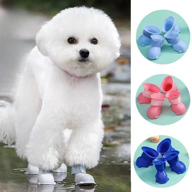 Product Introduction of Kasut Anjing, Kalis Air, Tidak licin, Kasut Hujan, Penutup Kaki Haiwan Peliharaan, Kasut Kucing, Alat Hujan Luaran, Set 4 Keping 0
