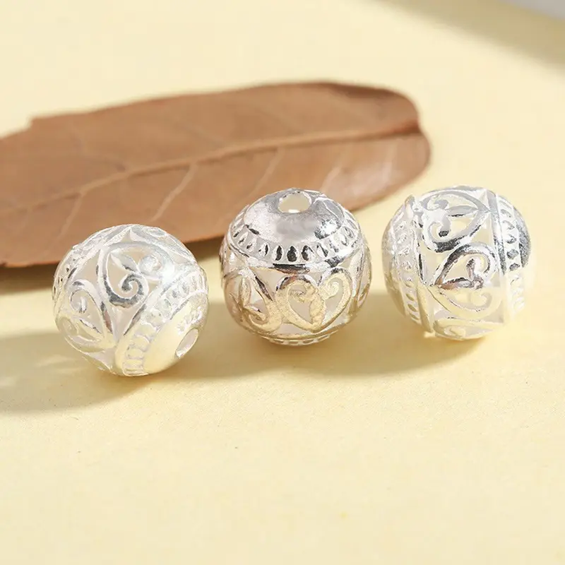 Charm bạc bi tròn khắc trái tim - Charm Bạc 925 - Mã CB102 0
