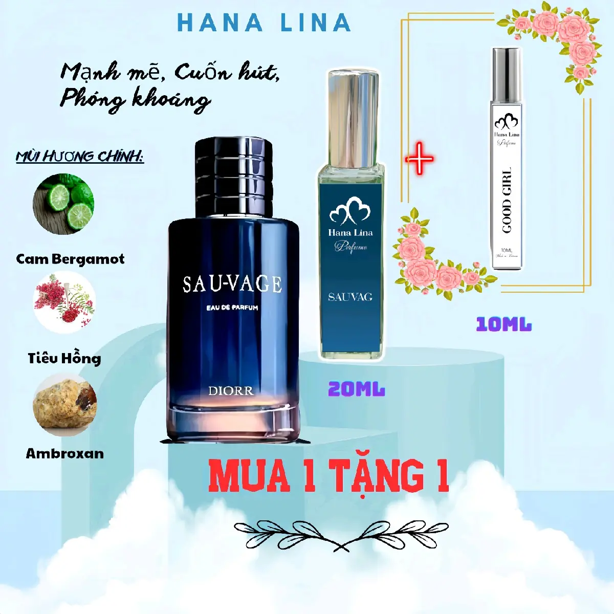 MUA 1 TẶNG 1 . Mua 1 lọ chiết 20ML SAU-VAGE tặng 1 lọ 10ML good Girl. Cosmetic Perfume Women Xịt Thơm Nước Hoa
