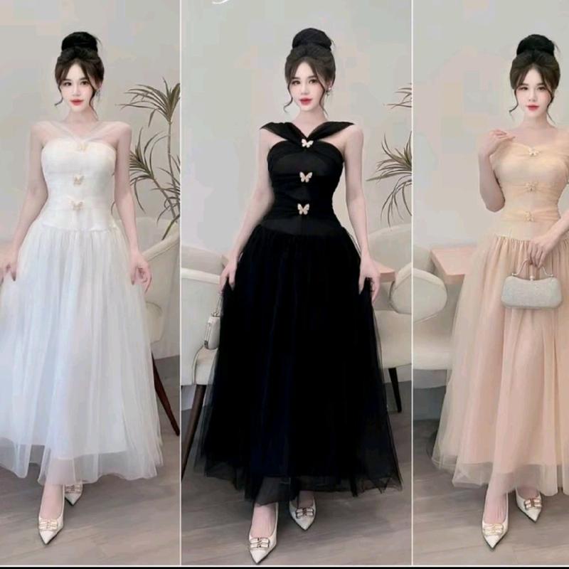ĐẦM TAFTA PHỐI LƯỚI,ĐẦM DỰ TIỆC SANG CHẢNH TRỄ VAI CÓ MÚT ĐÍNH PHỤ KIỆN (mặc được 2 kiểu) SIÊU TÔN DÁNG CHO NÀNG.