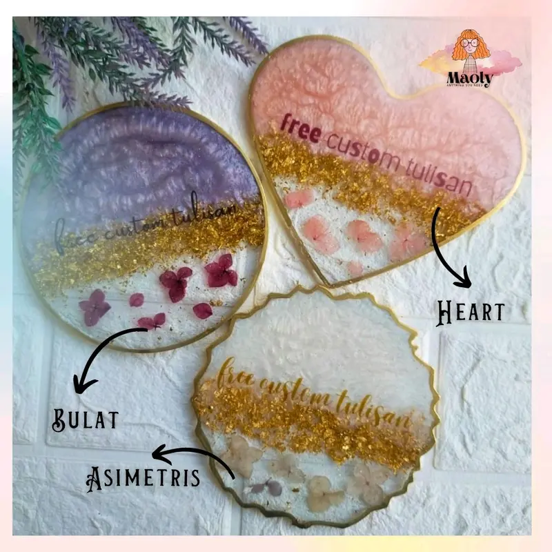 13cm BIG Flower Series Coaster Round Aestethic Tatakan Bulat Set Tutup Gelas Resin Custom Display Properti Foto Sovenir Kado Hadiah Art Hampers Mini 1