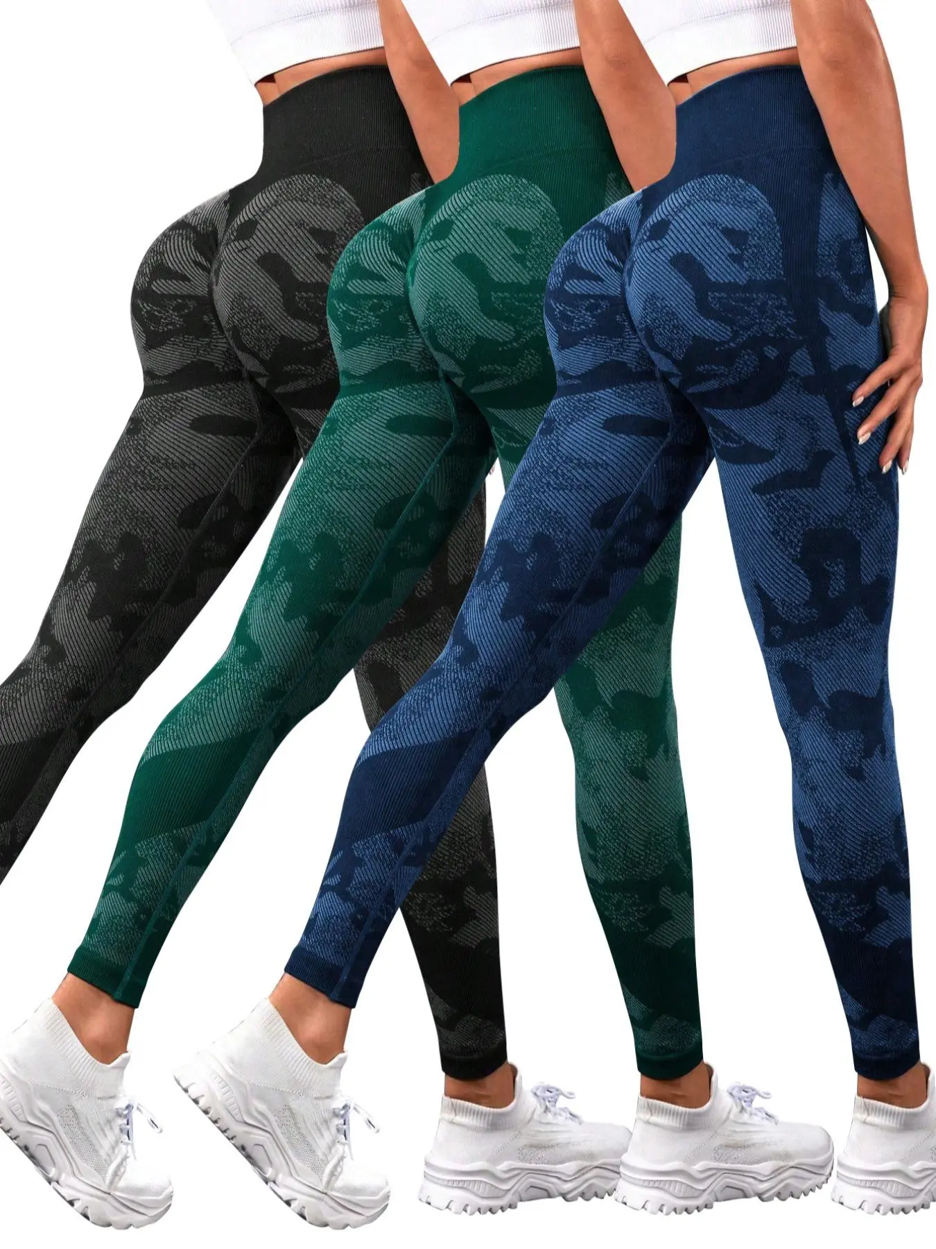 Women's 3pcs Colorblock Print High Waist Summer Sports Leggings, Seamless High Stretch Leggings for Summer Yoga Gym Workout, Ladies Sportswear Bottoms for All Seasons