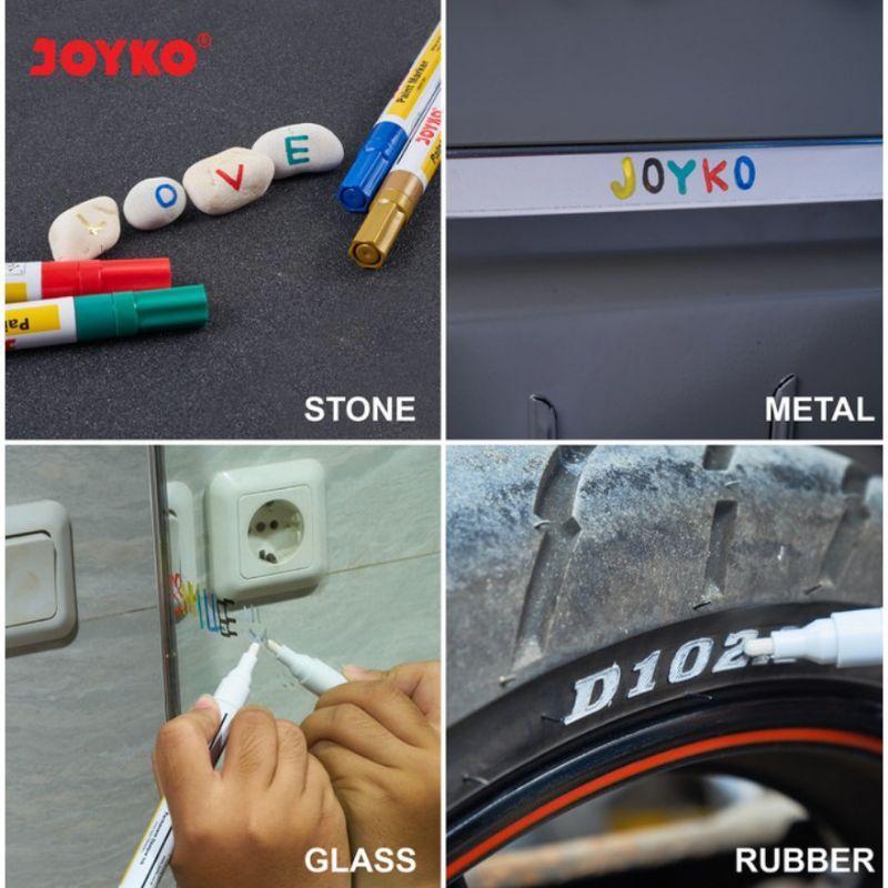 JOYKO Spidol Permanen Serbaguna PTM 37-44 Paint Marker Putih-Silver-Gold Permanent Opaque Ink 3