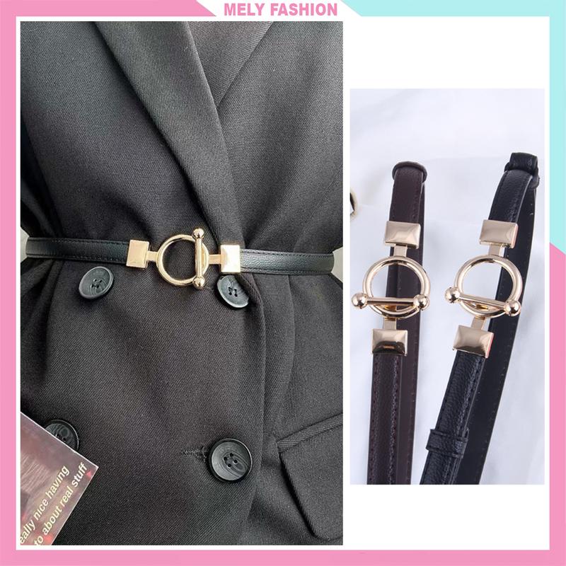 Thắt lưng da nữ Belt dây đai nịt váy áo vest blazer trơn mặt tròn bản nhỏ màu đen trẻ trung cá tính TL07