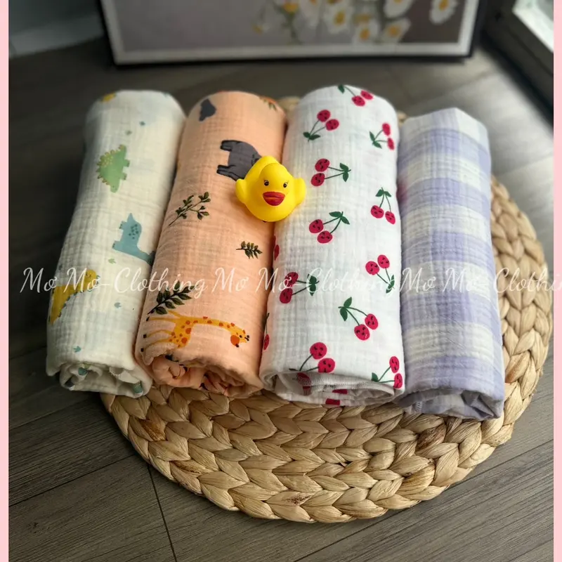 KHĂN TẮM 4 lớp muslin kháng khuẩn, lành tính, mềm mịn, dày dặn Trẻ sơ sinh Em bé, người lớn (2 mặt hoạ tiết) 7