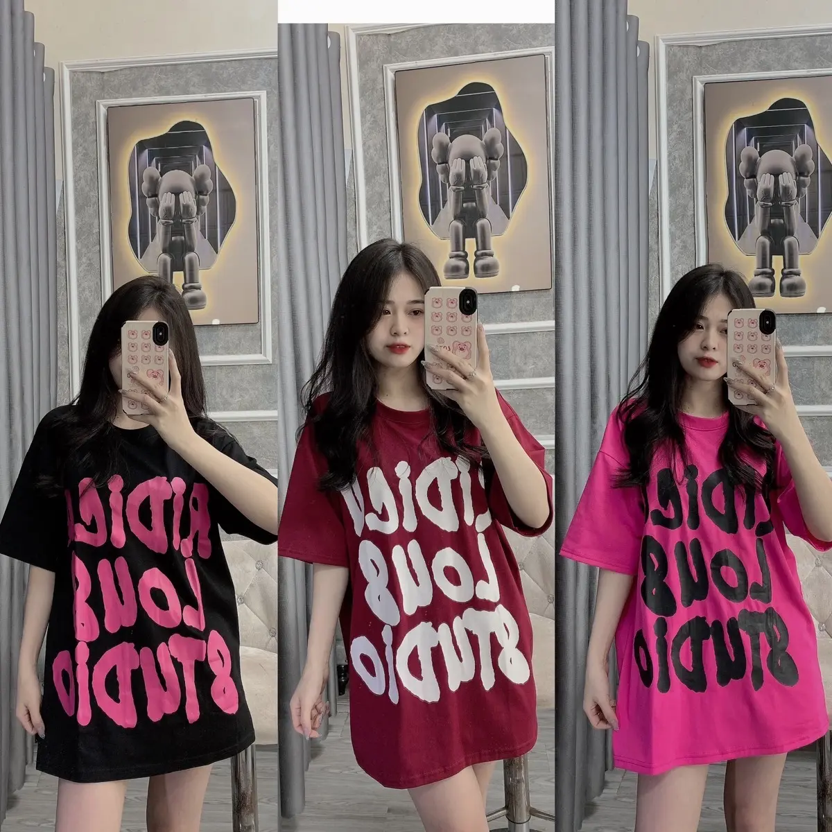 Áo phông cotton - chữ Ridicu lous studio (Free size 40-70kg)