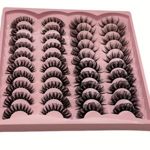 Pestañas postizas rizadas y esponjosas, 20 pares de pestañas postizas naturales con efecto ojo de gato, grupos completos de pestañas postizas de volumen completo para extensiones de pestañas, maquillaje