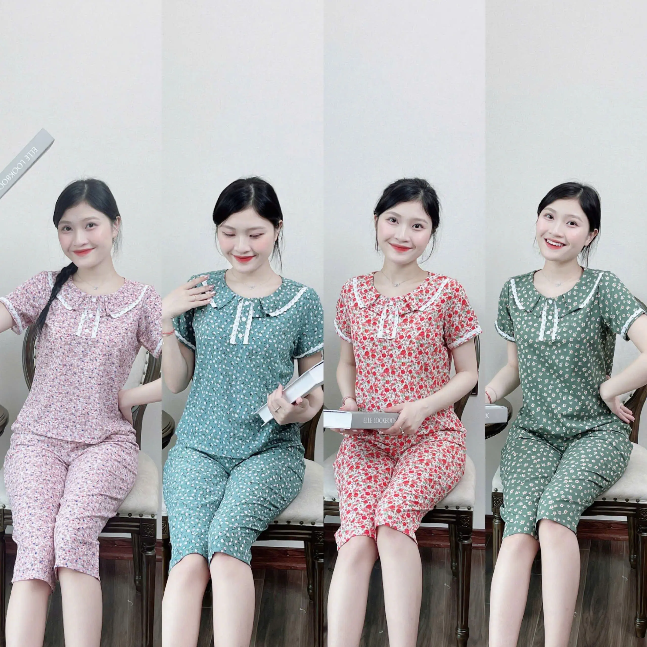(BunnySky) Đồ bộ mặc nhà lửng lụa mềm mịn, lửng hè lướt để chọn màu Nhung Áo Nữ